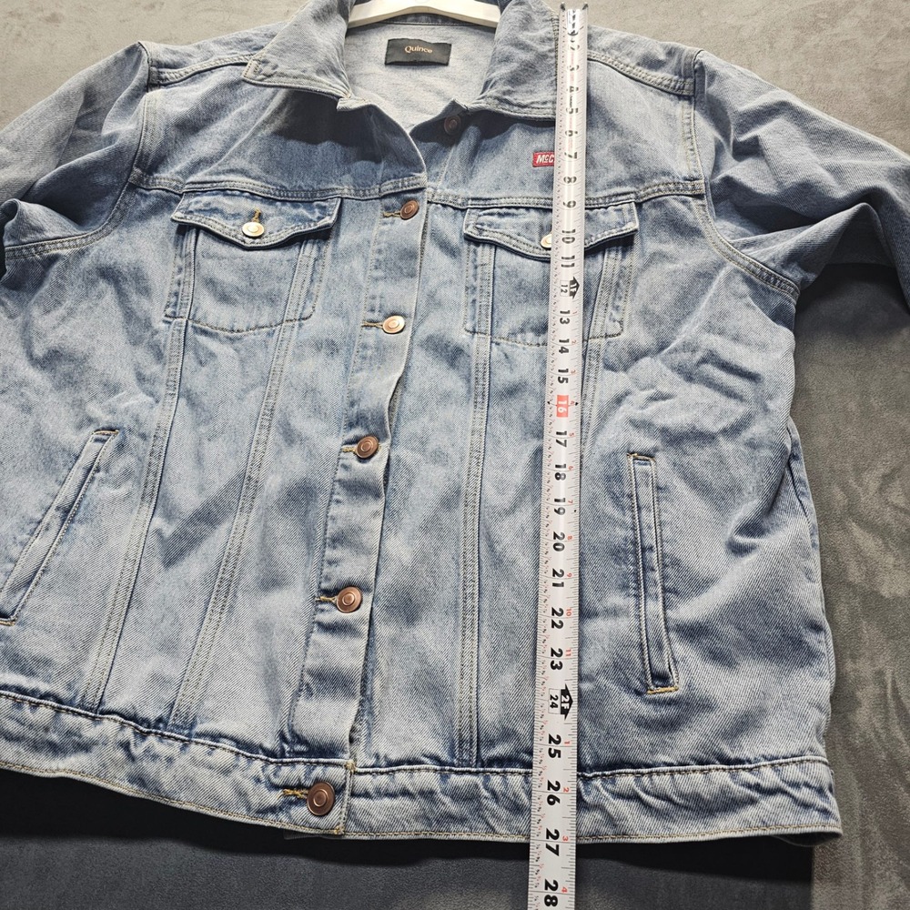 Quince Womens Organic Cotton Oversized Denim Jacket Indigo Blue McCarthy Patch L - Picture 6 of 9